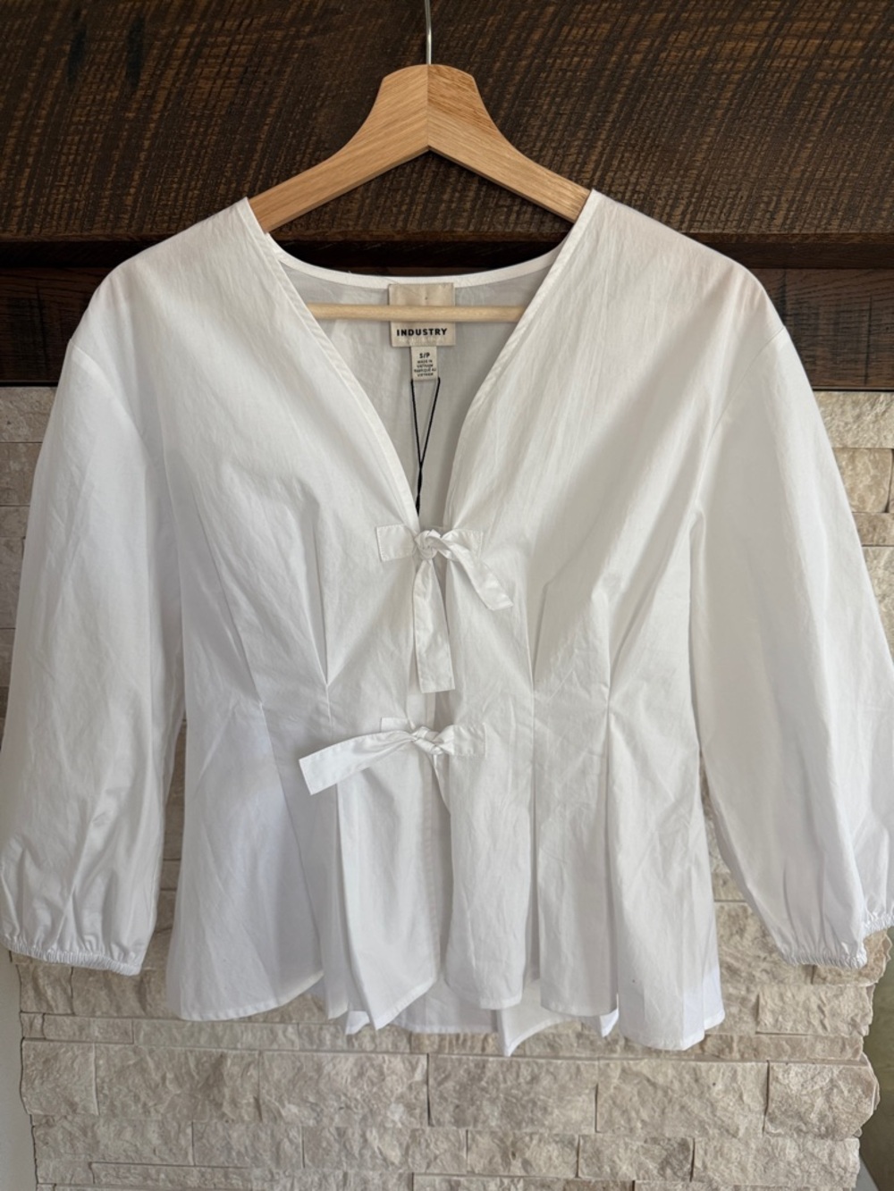 Industry White Tie-Front Cotton Blouse size S. New w/tags